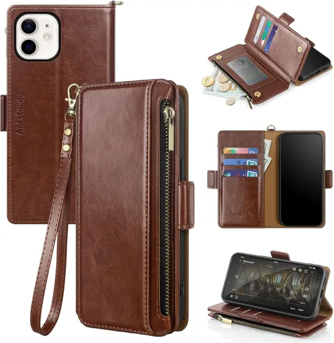 Miniatura 20 de Antsturdy Funda tipo cartera compatible con iPhone 12 Mini, funda de piel sintética con bloqueo RFID, funda para teléfono para mujeres y hombres