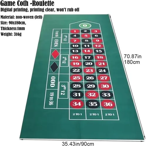 Miniatura 3 de Alfombrilla de diseño de ruleta portátil de 70.9x35.4 in, tapete de mesa de ruleta, tapete de dados para fiesta familiar, kit de juego