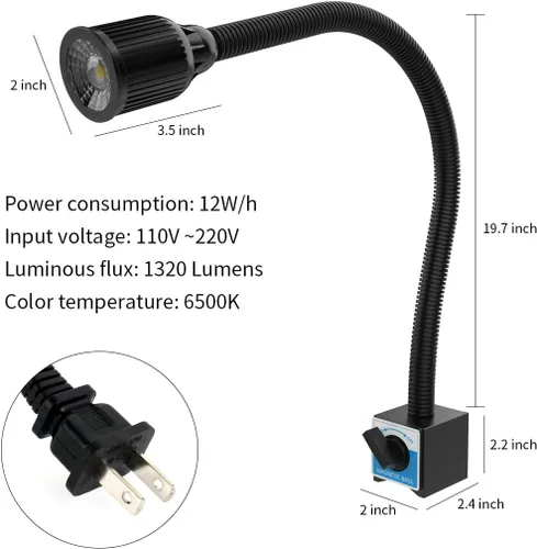 Miniatura 5 de Luz de trabajo magnética, 1320 lúmenes, luz LED para máquina de torno con cuello de cisne flexible y base magnética, lámpara de herramienta