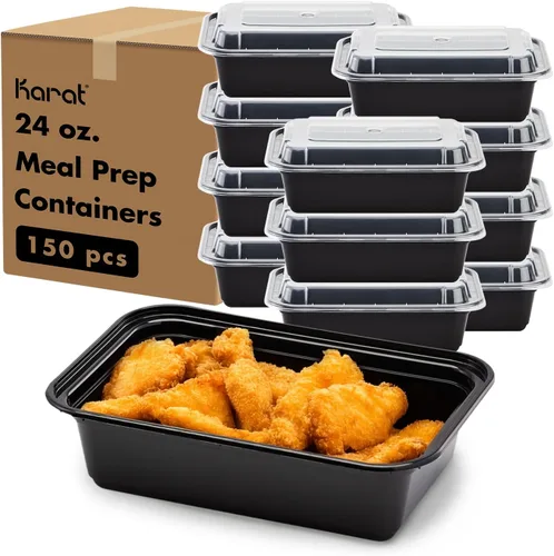 Miniatura 13 de Karat Contenedores de preparación de comidas [30 oz - 150 unidades] 2 compartimentos, contenedores reutilizables y desechables para llevar con tapas