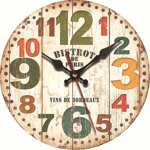 Miniatura 25 de Reloj de pared redondo de madera de 12 pulgadas, silencioso, sin tictac, de cuarzo, funciona con pilas, para oficina, cocina, dormitorio, aula