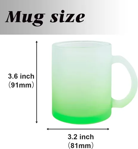 Miniatura 4 de MR.R Juego de 6 tazas de vidrio verde esmerilado de 11 onzas con asa para transferencia de revestimiento térmico térmico