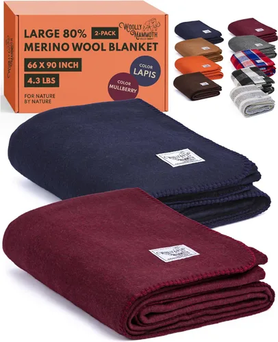 Miniatura 20 de Woolly Mammoth Woolen Company Manta de Lana - 66 x 90 pulgadas, Corteza, 80% Lana Merino - Mantas de Campamento para Clima Frío - Durabilidad