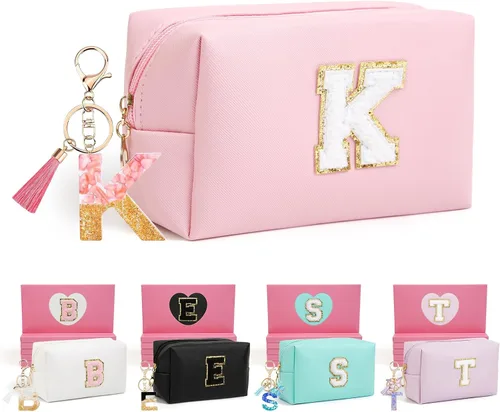 Miniatura 99 de AIBFRID 2 piezas de bolsas de maquillaje iniciales para mujeres, regalos de cumpleaños para niñas de 4 5 6 7 8 9 10 11 12 años, bolsas de cosméticos