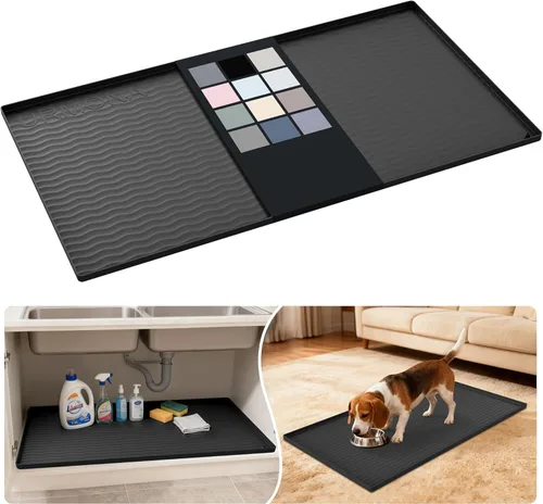 Miniatura 124 de URMONA Tapete de silicona impermeable para debajo del fregadero, 34 x 22 pulgadas, forro para estante de cocina y baño, protector de gabinetes