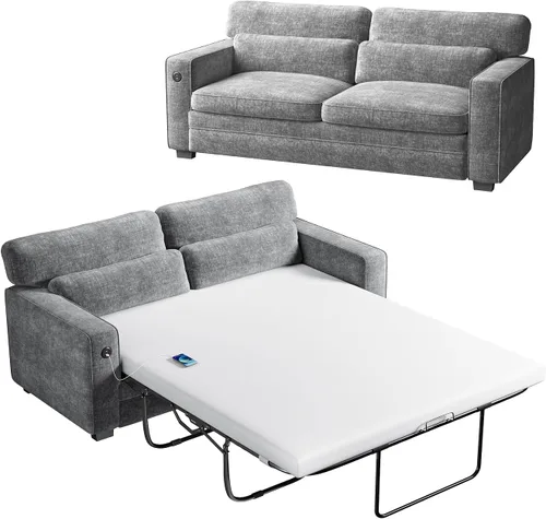 Miniatura 9 de Marsail Sofá cama extraíble, sofá cama tamaño Queen con colchón de espuma viscoelástica, sofá cama convertible 2 en 1 de felpilla con 2 fundas