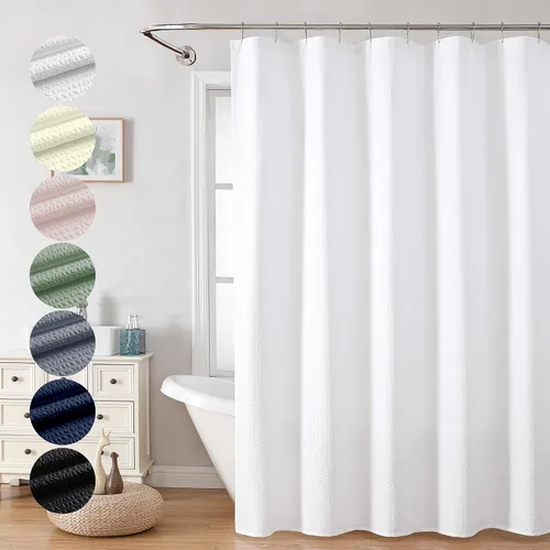 Miniatura 53 de OVZME Berry - Cortina de ducha extralarga verde de 96 pulgadas, cortina de baño de tela con textura en relieve 3D, cortina de baño grande para Verde