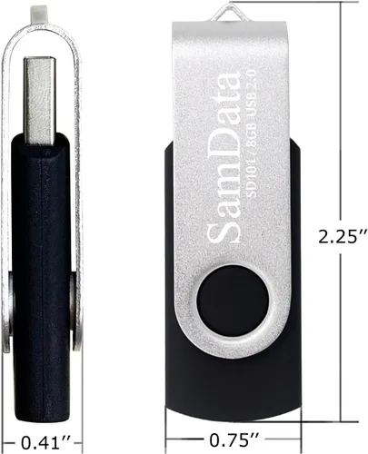 Miniatura 4 de SamData Unidades flash USB de 8 GB, 1 paquete de unidades de pulgar USB 2.0 de 8 GB, memoria USB con indicador LED (negro, 1 unidad)