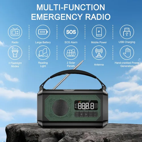 Miniatura 7 de Radio de emergencia de 12000 mAh, radio portátil de alerta meteorológica AM/FM/NOAA, manivela con linterna, lámpara de lectura, alarma SOS, cargador