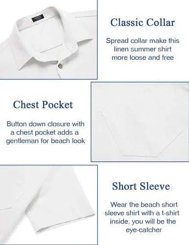 Miniatura 4 de COOFANDY Conjunto de 2 piezas de lino para hombre, conjunto de camisa y pantalón con botones para la playa