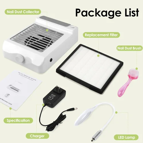 Miniatura 7 de Colector de polvo de uñas con lámpara-60W potente colector de polvo para uñas, velocidad ajustable NailFan colector de polvo con filtro reutilizable