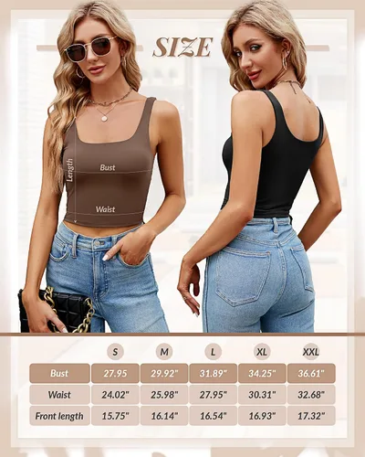 Miniatura 6 de Locoowai 3 piezas de camiseta sin mangas para mujer, cuello cuadrado, camiseta sin mangas para fitness, informal, básica, para entrenamiento, yoga
