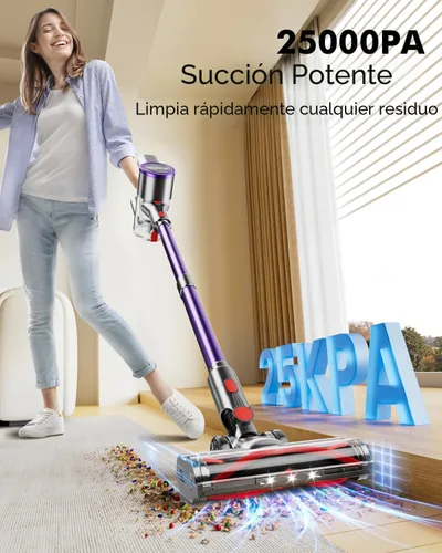 Miniatura 2 de Aspiradora inalámbrica, aspiradora de 25 kPA para el hogar, aspiradora de palo con cepillo antienredos, tiempo de funcionamiento de 40 minutos