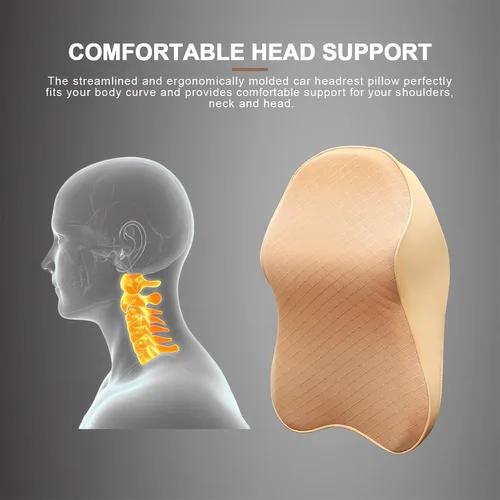 Miniatura 3 de Cojines para reposacabezas de asiento de automóvil, almohada ergonómica de espuma viscoelástica 3D para el cuello del auto con funda extraíble, Beige