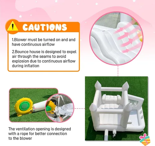 Miniatura 6 de Casa de rebote blanca, casa inflable para niños de 3 a 6 años con piscina de bolas y tobogán, castillo inflable para fiestas de cumpleaños, bodas