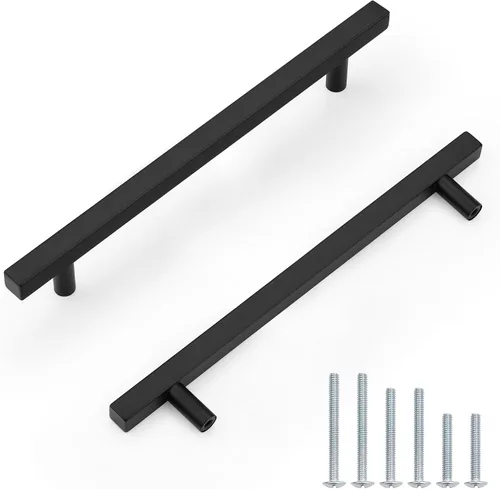 Miniatura 37 de Probrico Paquete de 5 manijas de gabinete, color negro, 2-1/2 pulgadas (2.520 in), barra cuadrada en T, manijas de gabinete de cocina, tiradores