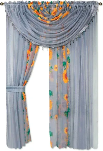 Miniatura 25 de Sapphire Home Cortinas traslúcidas – Juego de 4 paneles de dos tonos con cenefa y alzapaños, 55 x 63 pulgadas, cortina ligera filtrante de luz