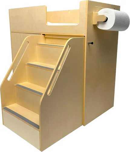 Miniatura 5 de ZETY BABY Cómoda portátil con escaleras sobre ruedas, estación de pañales de madera con 2 estantes de almacenamiento, rodillo de papel