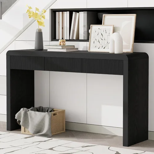 Miniatura 15 de Knocbel Mesa consola con 2 cajones ranurados, mesas de sofá modernas con curvas redondeadas únicas y superficie lisa para sala de estar, entrada, 55