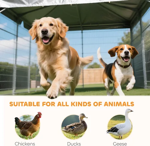 Miniatura 8 de PawHut Jaula de 4' x 4' x 6' para perros al aire libre, Jaula de alambre soldado para perros con rotación de 360° y cuencos ajustables de 4 niveles