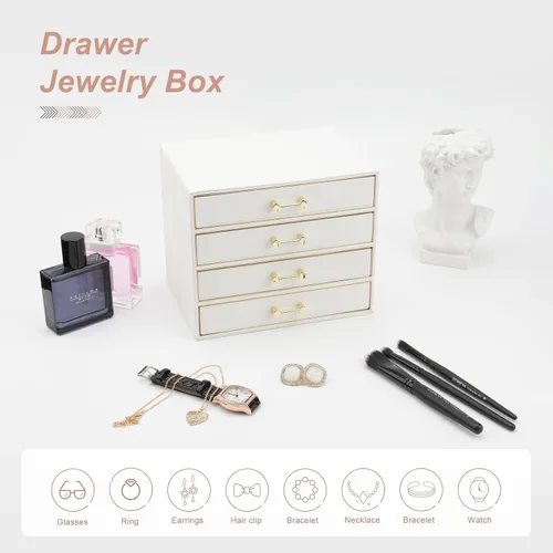 Miniatura 3 de V-LAFUYLIFE Jewelry Organizer,Leather Jewelry Boxes for Women Girls,Stackers Jewelry Box,Jewelry Case Removable Tray for Earrings Ring Bracelet