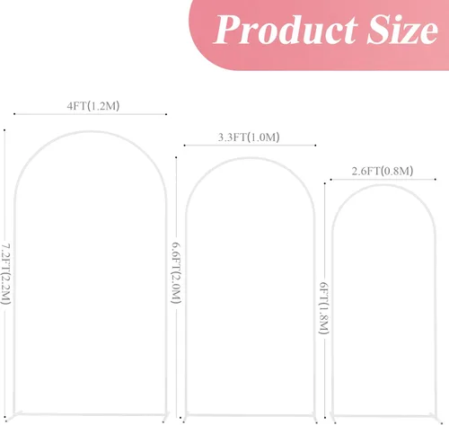 Miniatura 2 de Fomcet Juego de 3 soportes de arco de boda para telón de fondo de arco de metal blanco de 7.2 pies, 6.6 pies y 6 pies, marco de arco de globos