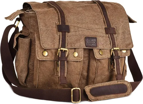 Miniatura 10 de Bolsa bandolera de hombro de lona LEATHER VILLAGE para hombres y mujeres – Elegante bandolera estilo mochila para oficina, viajes y uso diario