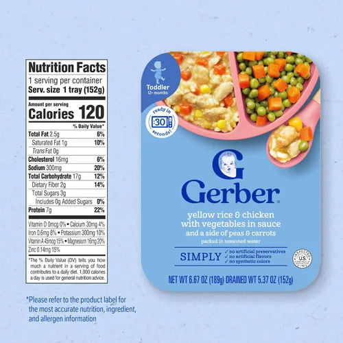 Miniatura 2 de Gerber Comida para niños pequeños, arroz amarillo y pollo, hora de comer para niños pequeños, 8PK