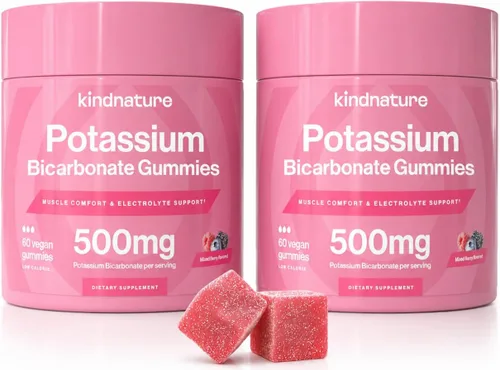 Miniatura 9 de kindnature Gomitas de alto contenido de potasio de 500 mg para calambres en las piernas y apoyo de electrolitos, suplemento de bicarbonato