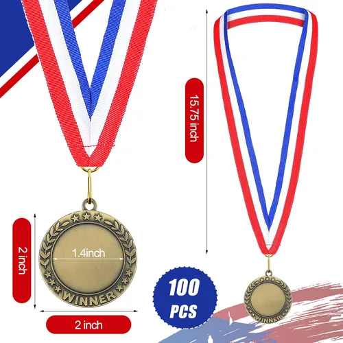 Miniatura 2 de Kigeli 100 medallas de premio en blanco con cintas para el cuello, Medalla de participación ganadora Premios Haz tu propio kit 1er lugar