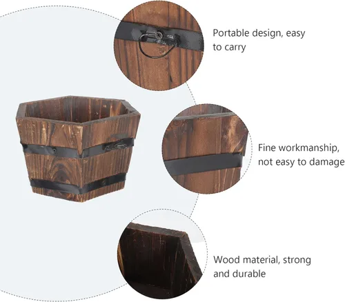 Miniatura 5 de Cabilock Macetero de barril de whisky de madera, macetas de barril, macetas para decoración interior del hogar, plantas pequeñas