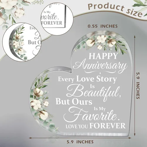Miniatura 3 de Regalo de boda para ella años de matrimonio, regalo de feliz aniversario para mujer, corazón acrílico, recuerdo de matrimonio para esposa, marido