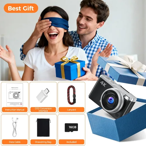 Miniatura 9 de MaxMango Cámara digital, cámara de vlogging de 64 MP y 2.4 pulgadas para principiantes, pantalla abatible de 180°, apunta y dispara, cámaras
