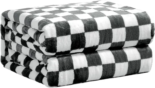 FY FIBER HOUSE - Manta de franela de vellón a cuadros, suave y acogedora, con estampado a cuadros, patrón de ajedrez para cama, sillón y sofá, 50 x