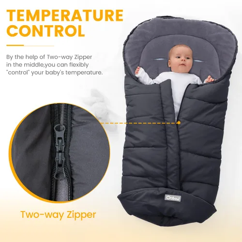 Miniatura 3 de Orzbow Saco universal para cochecito, saco de dormir cálido para invierno, impermeable y resistente al viento con forro de polar cálido para Negro