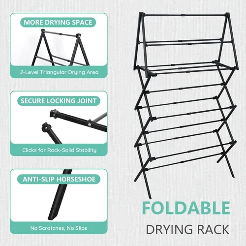 Miniatura 3 de ZOES HOMEWARE Escurridor de ropa plegable de 4 niveles Estante de secado de ropa plegable Estante de secado de ropa plegable para lavandería