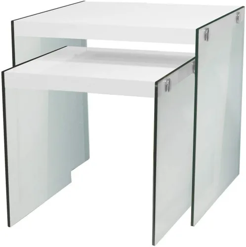 Monarch Specialties , Mesa nido, vidrio templado, blanco brillante BLANCO BRILLO