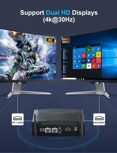 Miniatura 5 de Baieyu Computadora industrial sin ventilador Core i5-8260U, mini PC sin ventilador Windows 11 Pro 16 GB RAM DDR4 512 GB SSD, 2 puertos HD, 2 × RS232