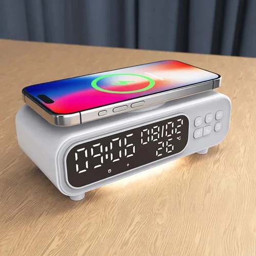Miniatura 25 de IHAO Estación de carga inalámbrica plegable multifuncional 3 en 1 con luz nocturna LED ambiental, cargador rápido QC3.0 para teléfono, iWatch