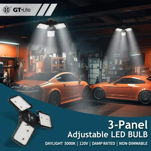 Miniatura 5 de GT-Lite Luz LED de garaje de 3000 lúmenes, equivalente a 300 vatios, bombilla ajustable de 3 paneles, equivalente a 150 W, luz diurna de 5000 K, E26