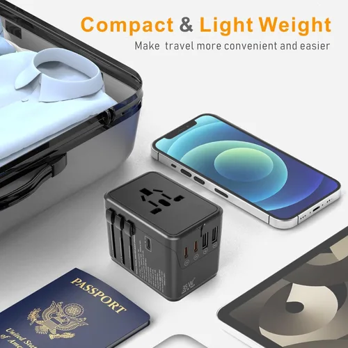 Miniatura 7 de Adaptador de viaje universal en todo el mundo: adaptador de enchufe de viaje europeo de carga rápida de 35 W GaN III/PD con 3 puertos USB-C y 2