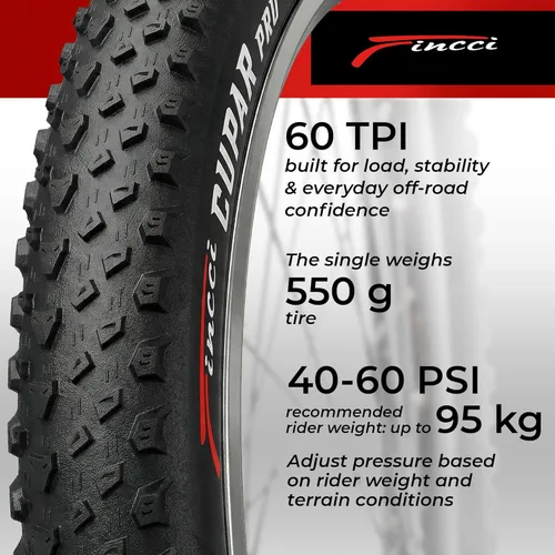 Miniatura 4 de Fincci Foldable 26x2.10 Mountain Bike Tires - 26 Inch Bike Tires with 1mm Nylon Puncture Proof - Black Kevlar 26 Bike Tyre 60 TPI with Cross Country