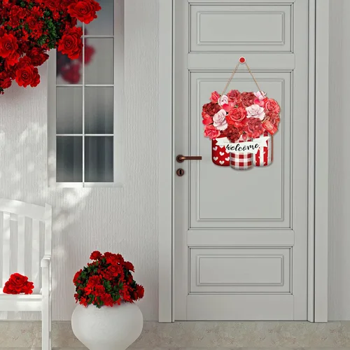 Miniatura 4 de Karenhi Corona de puerta del día de San Valentín para puerta delantera, letrero de madera, decoración del día de San Valentín, decoración
