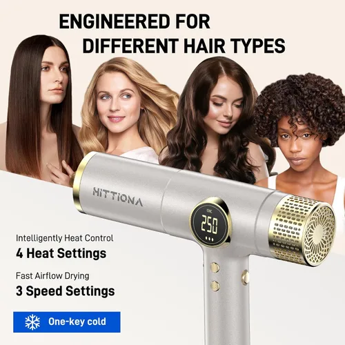 Miniatura 4 de HITTIONA Secador de pelo de viaje de doble voltaje con difusor magnético, secador de pelo iónico de alta velocidad de 2000 W, regalo para mujeres