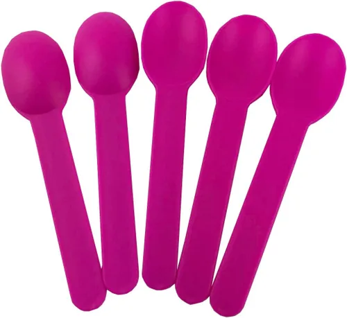 Miniatura 2 de MMvolesy Cucharas desechables de plástico ecológicas rosadas, cucharas de helado de yogur congelado, cucharas de postre congelado, 50