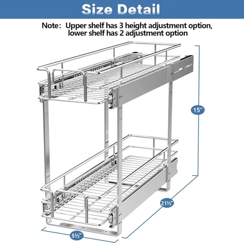 Miniatura 4 de ROOMTEC Organizador de gabinete extraíble (5.5 pulgadas de ancho x 21.5 pulgadas de profundidad), 2 niveles de almacenamiento extraíble para cajón