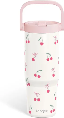 Miniatura 39 de SANDJEST Besties - Vaso de acero inoxidable con tapa para pajita de 30 onzas con asa de transporte para mujeres, niñas, mejores amigas, taza de café
