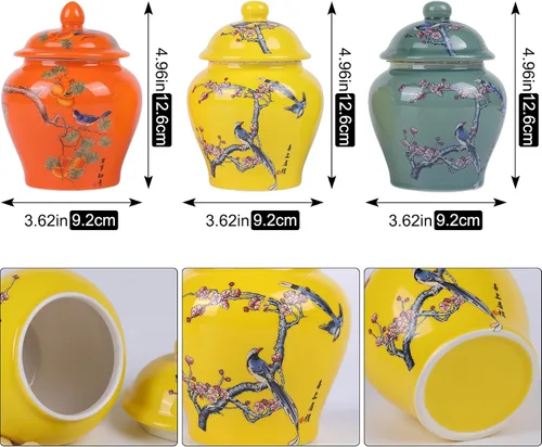 Miniatura 2 de XINGYAN Chinoiserie - Juego de 3 tarros de jengibre, porcelana china azul y blanca, tarro de almacenamiento decorativo para el hogar con tapa