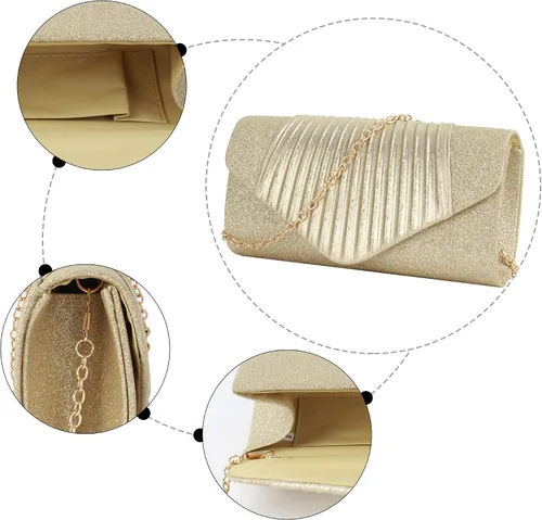 Miniatura 5 de Bolso de mano de noche con purpurina brillante con cadena, bolso para ocasiones especiales para bodas, fiestas, bailes de graduación