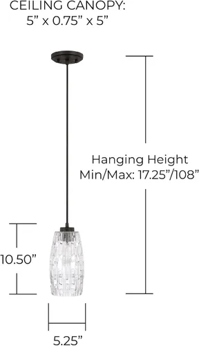 Miniatura 2 de Capital Lighting 328611BI-450 Dosey Art Deco - Mini colgante de cristal en relieve, 1 luz de 100 vatios, 11 pulgadas de alto x 5 pulgadas de ancho